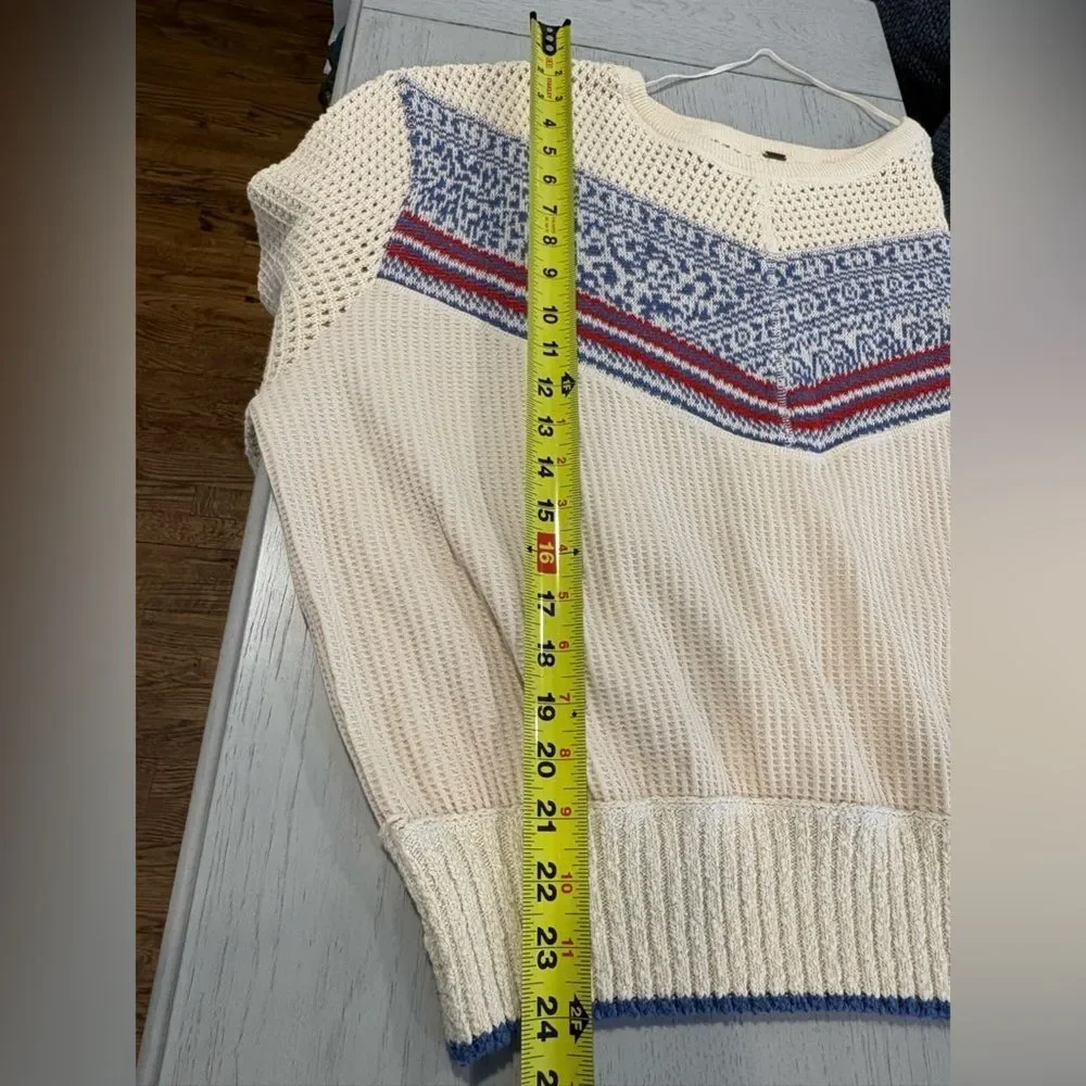 Free People Cream and Blue Knit Sweater